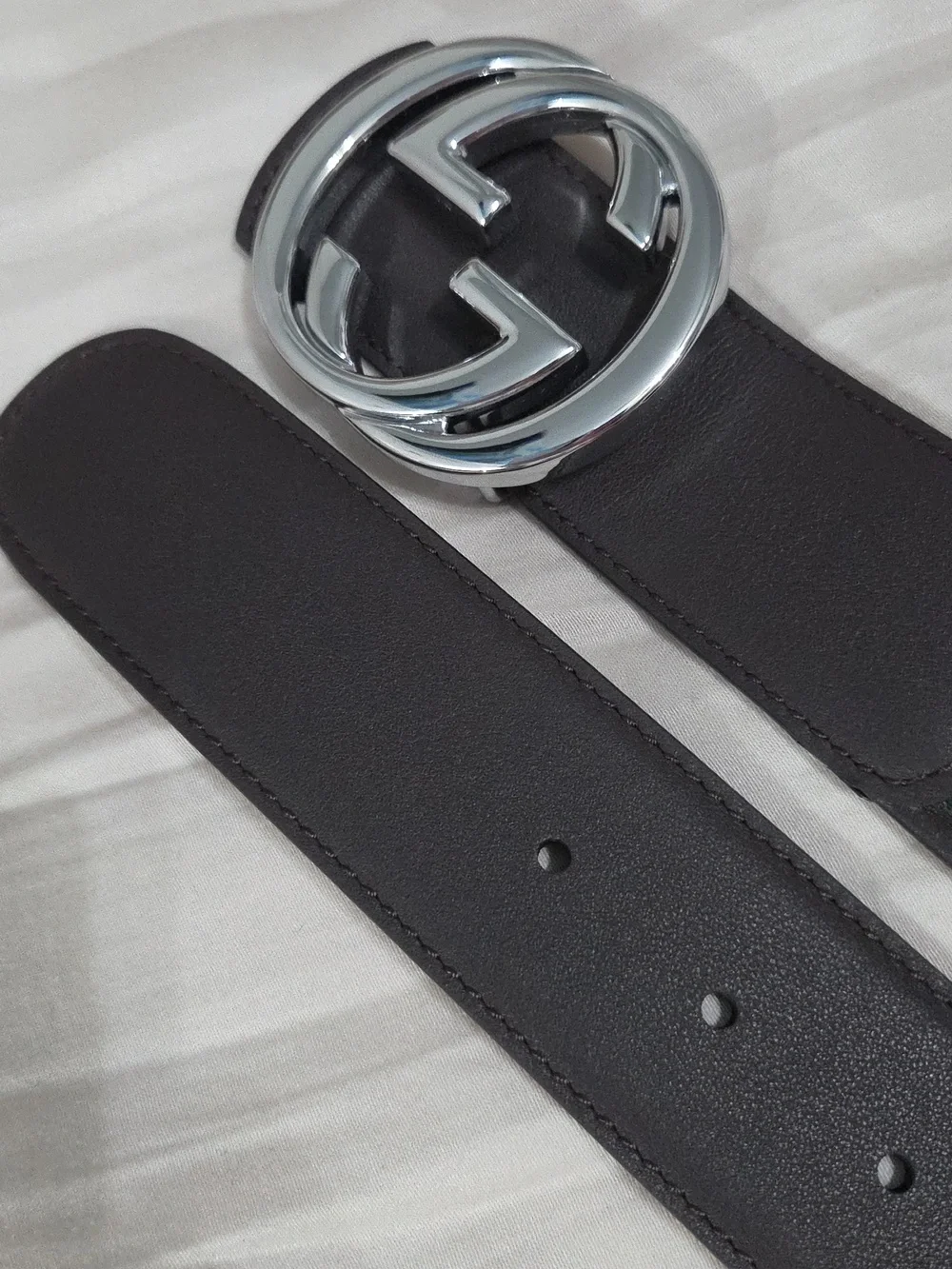 Gucci Green Red Reversible Belt with Silver Double G Buckle